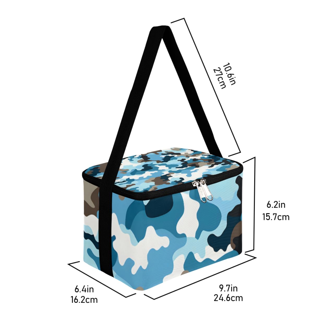 GzLeyigou Lunch Bags for Women Men 9 Cans,Camouflage Print Hot & Cold Food Delivery Bag Insulated Grocery Bag Insulated Lunch Box Camo Blue Cooler Bag for Office Work Picnic Beach
