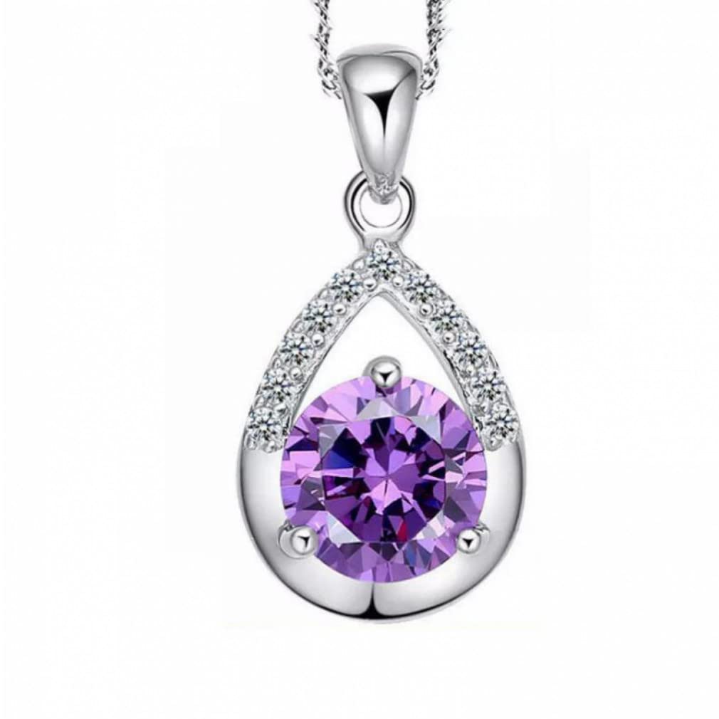 Collier géométrique argent 925 et zircon violet pour style quotidien