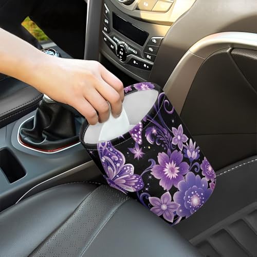 Image of Pensura Car Trash Bag Hanging Car Garbage Bag Mini Auto Interior Accessories Multipurpose Purple Floral Butterfly Mini Trash Can for Cars Auto Accessories for Cars, Home, Outdoor