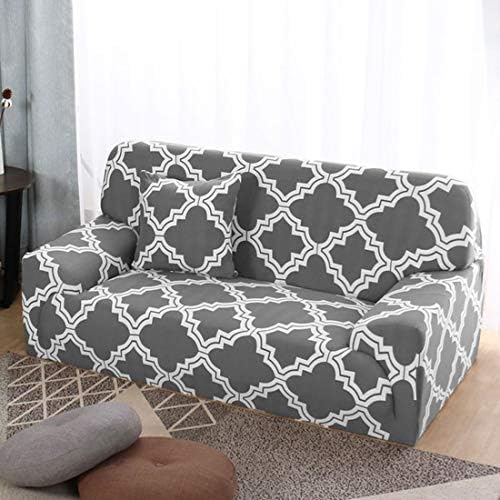 sourcing map Printed Sofa Cover Stretch Couch Covers Universal Grid Pattern Slipcover Furniture for Living Room with One Free Pillow Case (Gray White, Medium)