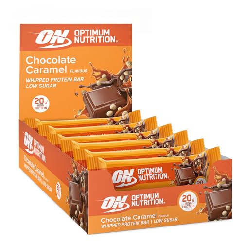 Optimum Nutrition Whipped Protein Bars, Healthy Low Calorie Snacks, Low Carb Low Sugar, Workout Snack for Men and Women, Chocolate Caramel Flavour, 10 x 65g