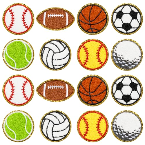 X1zuue Ball Sports Chenille Iron on Patches-16Pcs Kids Football Baseball Basketball Soccer Golf Repair Patches Kit Sew on Embroidered Applique DIY Accessory for Backpack Clothes Pants Hats Jeans
