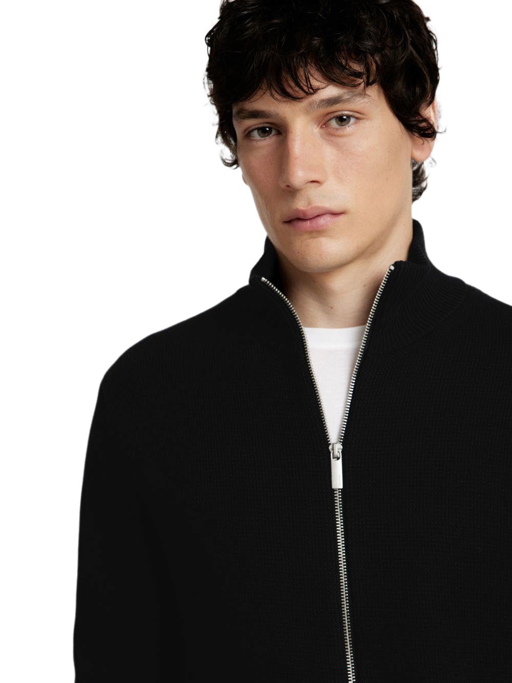 Selected Homme Męska kurtka z dzianiny High Neck z zamkiem błyskawicznym, czarny, L