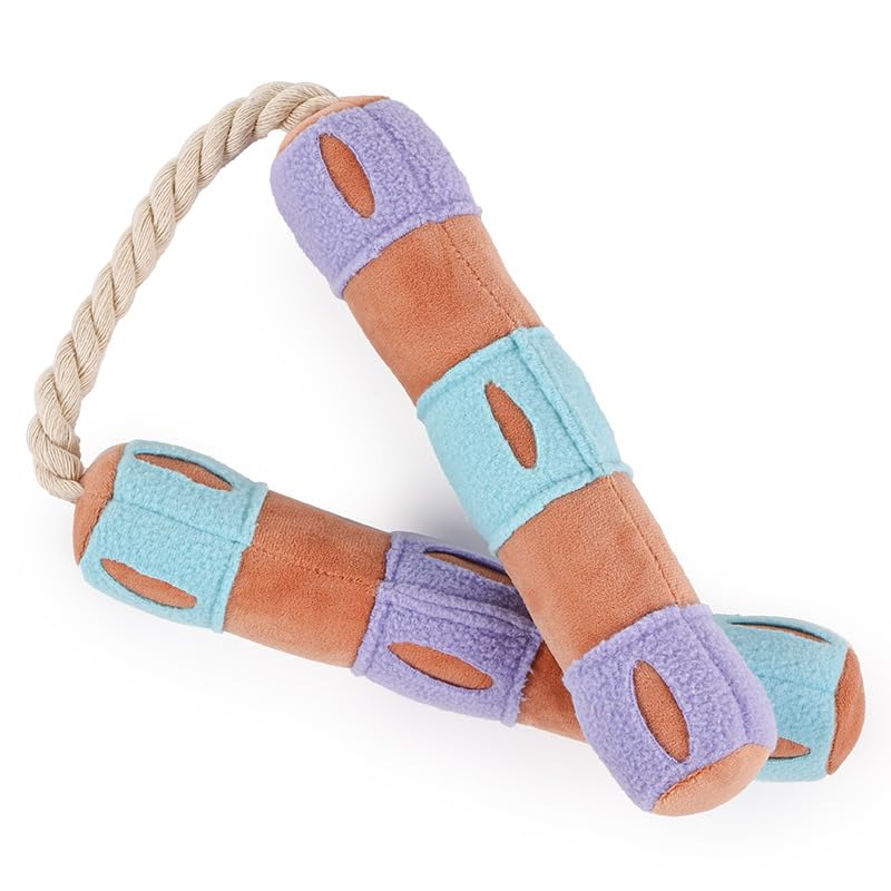 DAFORERAL Dog Toy Interactive Intelligence Training Nunchaku Shaped Squeaky Pet Toy, Food Hiding Function, Polyester Material, 65cm Long (Orange)