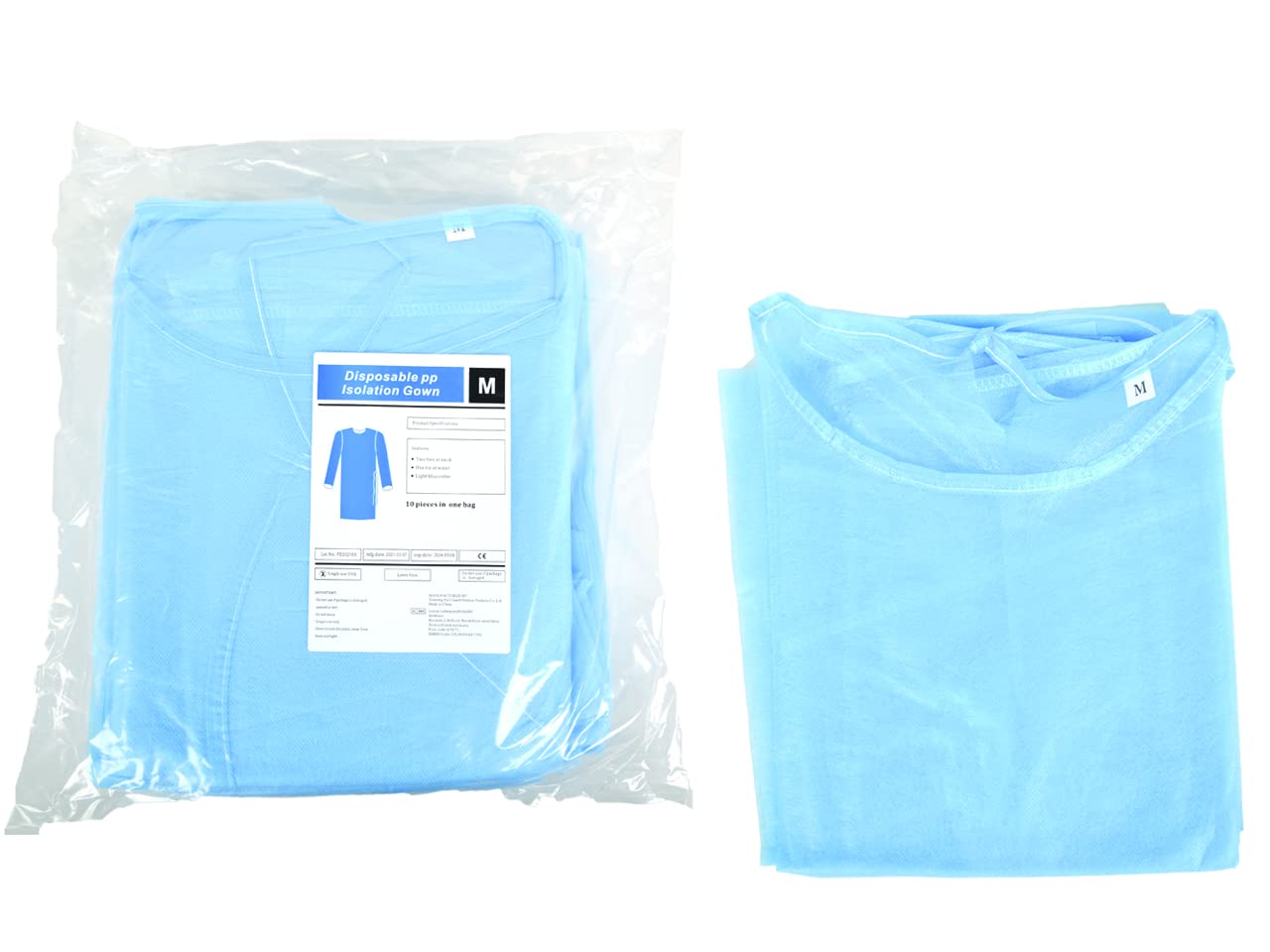 ima - Blouse en TNT de polypropylène (PP), jetable, imperméable, non stérile, 25 g, taille moyenne, couleur bleue, lacets à la taille et au col, poignets élastiques, manches longues, 100 pièces