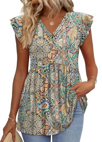 WIHOLL Boho Tops for Women Summer Outfits 2026 Tank V Neck Shirts Spring Fashion Trendy Casual Clothes Lightweight Blouses Beach Vacation Boho L