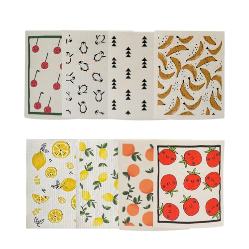 Juego de 8 paños de Cocina, absorbentes, Resistentes a los arañazos, paños Lavables de Secado rápido, algodón de celulosa para Limpieza de Cocina, Respetuoso con el Medio Ambiente