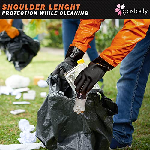 Gastody - Chemical Resistant Gloves Extra-Long Xl 27.5" - Rubber Gloves Heavy Duty - Long Rubber Gloves Pvc - Waterproof Gloves With Cotton Liner For Fishery Machinery Chemical Industry Cleaning #TOP5