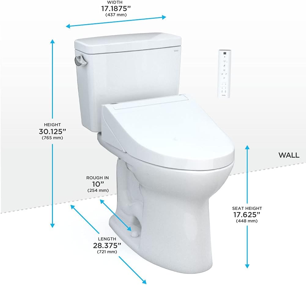 White Elongated Two-Piece Toilet with Bidet Seat