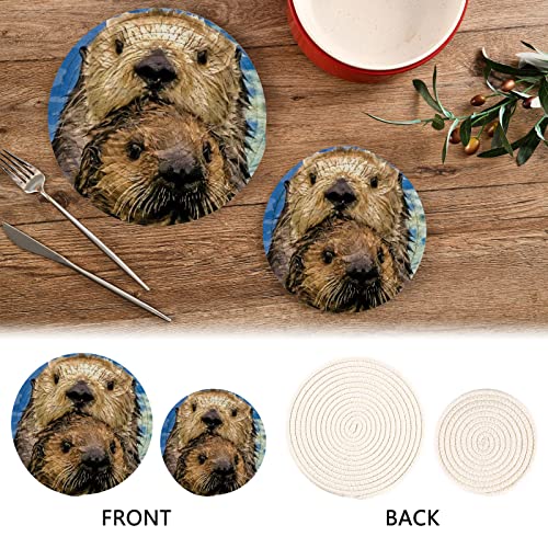 Vnurnrn Cute Animal Sea Otters Pot Holders Trivets Set 2 Pcs Round Cotton Hot Pads For Kitchens, Coasters, Placemats For Cooking Baking Hot Dish Pan Pot, 7 Inch And 9 Inch Diameter #TOP2