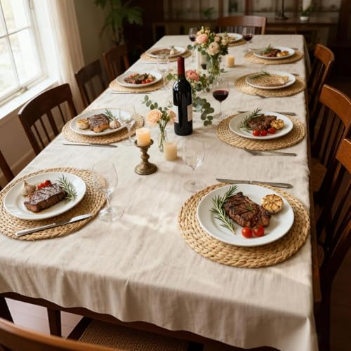 Image of Round Woven Placemats Set of 6-13 Inch Natural Water Hyacinth Place Mats for Dining Table, Boho Farmhouse Kitchen Table Decor, Rustic Braided Table Mats for Daily Use & Holiday Table Setting