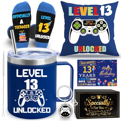 MOTONG 13 Year Old Birthday Gifts for Boys - Gamer Gift Baskets for 13th Birthday Boys Cool Presents for Teen Boy Son Grandson Nephew Friend with Chrismas Halloween (Excluding Pillows)