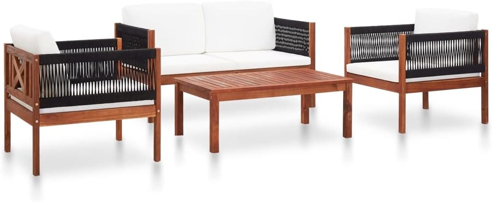 vidaXL 4 Piece Solid Acacia Wood Small Garden Lounge Set in Natural