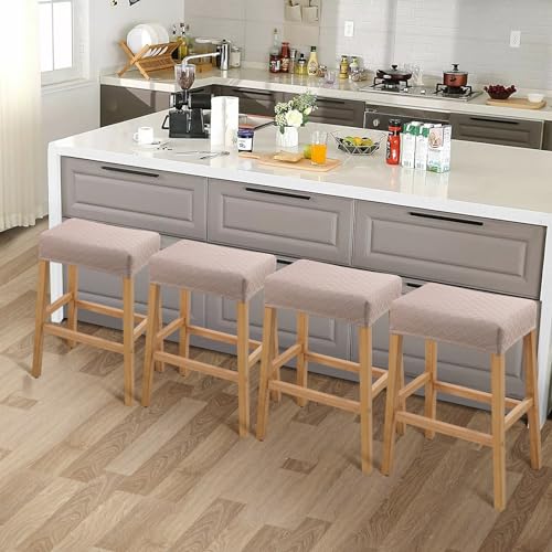 Image of YISUN Stool Covers Rectangle - 4 Pack Stretch Waterproof Saddle Seat Cover Counter Bar Stools Bar Chairs Covers Kitchen Island Chairs Cushion Protector