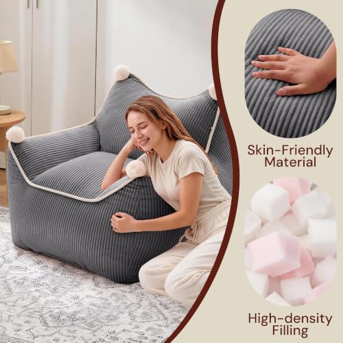 Korser Bean Bag Chair for Adults and Teens, Small Bean Bag Couch Cozy with Foam Filler, Corduroy Comfy Beanbag Chair with Back Support, Lounge Floor Sofa for Living Room, Reading, Bedroom, Grey - image 6