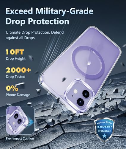 Image of FNTCASE for iPhone 12 Case Clear: iPhone 12 Pro Case Magnetic Phone Cases Compatible with Magsafe Slim Anti Yellowing Military Grade Drop Rugged Protective Transparent Cell Phone Cover (D-Purple)