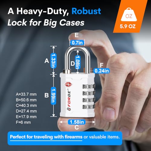 Image of FORGE 4 Digit TSA Approved Combinaiton Lock, Great for Tool Box and Case Lock, Combination Padlock for Travel, White 1 Lock.