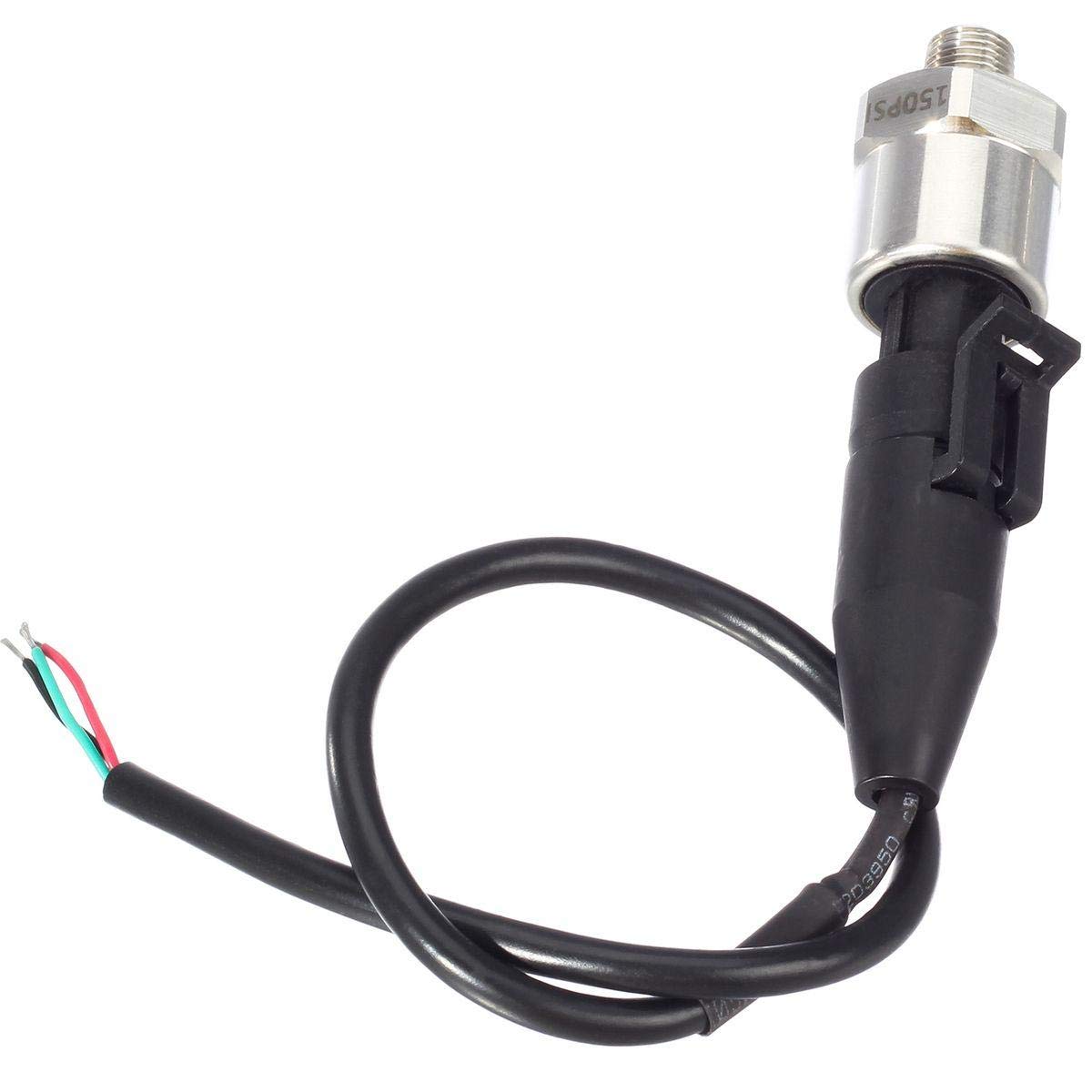 AUTEX 150 Psi Pressure Transducer/Sender/Sensor with Connector Harness 0-150 Psi Stainless Steel 1/8”-27 NPT Pressure Transducer Sensor Compatible with Oil, Fuel, Air, Water