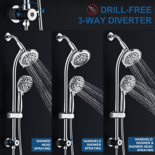 High Pressure Handheld/Rain 82-Mode 3-Way Shower Head Combo With 25.75" Adjustable Drill-Free Stainless Steel Slide Bar, Pet & Tub Power Wash And Anti-Clog Nozzles, With 5Ft Hose - Polished Chrome #TOP3