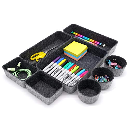 Welaxy Office supplies Drawer organizers trays storage bins drawers dividers storage bin, Pack -8 (Charcoal)