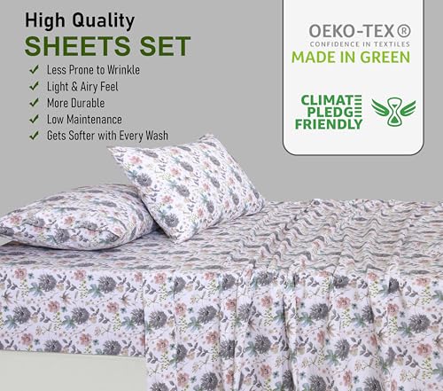 RUVANTI 100% Cotton Split King Sheets Sets for Adjustable Bed, 5 PCs, Soft & Breathable Percale Weave Bedding, Deep Pocket 16", Hotel Standard,Crisp Cool Feel & Durable, Floral Sheet, Dandelion Field