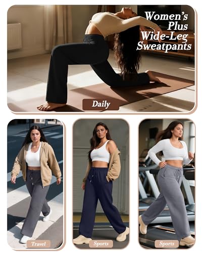 4 Pack Women's Plus Size Pants Lounge Wide Leg Yoga Pants High Waist Drawstring Sweatpants with Pockets4