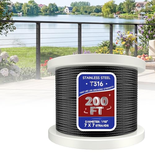 200FT 1/10" Black Cable Railing for Swageless Cable Railing Post