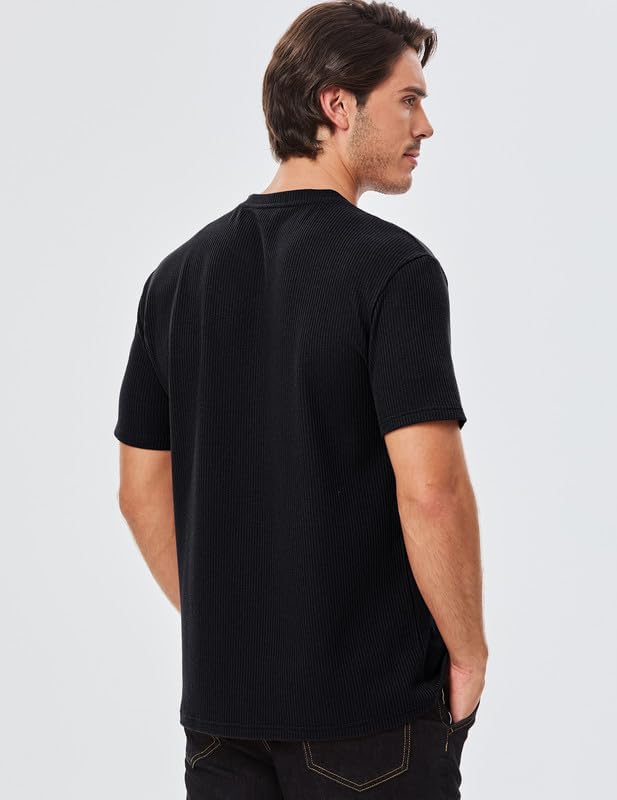 Men's Mens Waffle Cotton T Shirt Casual V-Neck Henley Shirt Short Sleeve Basic Tops Athletic Tee Shirts - Image 2