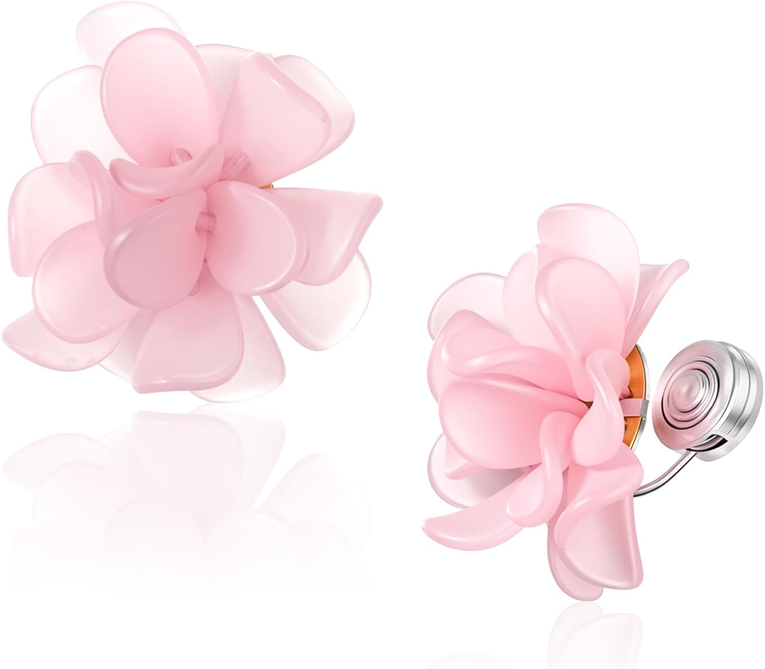 Flower Clip on Earrings, Pink Flower Earrings for Women, Cute Lovely Acrylic Flowers No Piercing Earring