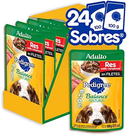 Pedigree - Sobres para Perro Adulto Balance Natural, Res y Vegetales, 100gr. c/u, 24 Sobres