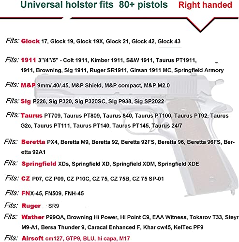 Universal Owb Holster Compatible For Glock|Sig Sauer|Cz|Ruger|Smith & Wesson|1911|Taurus|Springfield Armory|Beretta Etc 80+ Pistols，360°Adjustable Paddle,Index Finer Released - Right Hand #TOP2