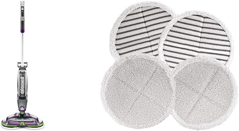 Bundle of Bissell SpinWave Cordless PET Hard Floor Spin Mop, 23157, Voilet, Green, Silver + Bissell 2124 Spinwave Mop Pad Kit Replacement Pads, White