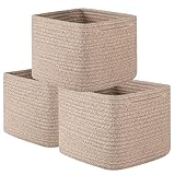 OIAHOMY 9”x9”x7” Storage Cubes, Cotton Rope Woven Baskets for Organizing, Cube Storage Bin, Small Gift Basket for Shelf, 3-Pack, Brown