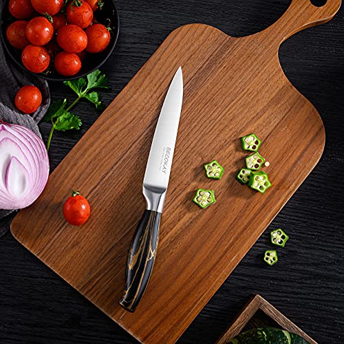 Becokay Kitchen Utility Knife - 5 Inch Petty Knife With Sheath - Sharp High Carbon German Stainless Steel Cutting Engraving Knife - Suitable For Meat, Fruit Peeling Knife - Ergonomic Handle Design #TOP2