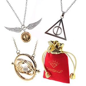 TANSHOP Halsketting set voor kinderen, 3 stuks, cosplay hangers, halskettingen, relieken van de dood, gouden snaai en…
