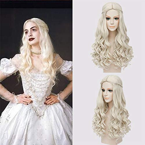 Duofan Cosplay Wig White Queen Costume Hair for Women Hallow