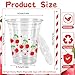 JarThenaAMCS 50Pcs Cherry Plastic Cups with Lids and Straws Red Cherry Flower Heart Clear Plastic Cups 12oz Disposable Cups for Daily Holiday Party Supplies