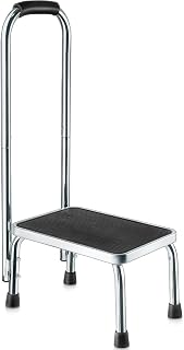 MedicalKing Step Stool with Handle for Elderly Adults - 330 lbs Heavy Duty Chrome Steel for Bed, Bath, Kitchen