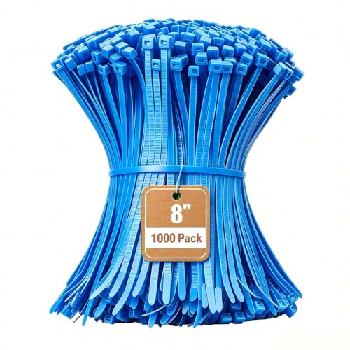 Image of Armpow 8 Inch Blue Zip Tie 1000 PCS, 40 Lbs - Small to Medium Zip Tie, Nylon PA66 UV Resistant Cable Tie Heavy Duty for Indoor and Outdoor Use - Ideal for bundling and securing objects