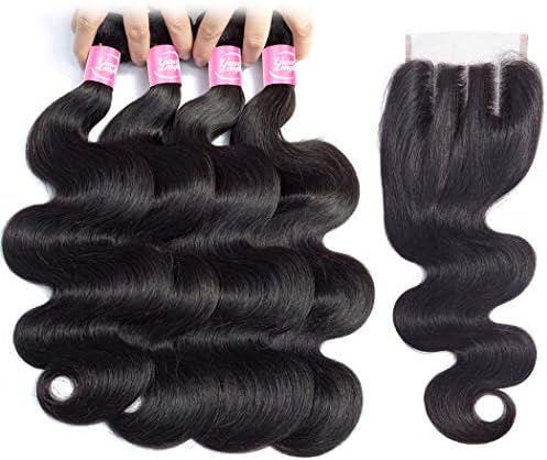 Brazilian Human Hair Bundles With Closure 8A Brazilian Straight Hair 4 Bundles With 4X4 Closure Grace Length Mink Brazilian Hair With Lace Closure(24 26 28 30+Closure 20,Three Part)
