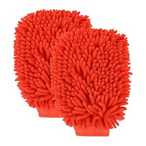 wuyaoyao 2PCS Car Wash Mitt, 10.14″×7.12″ Chenille Microfiber Car Wash Mitts, Scratch-Free & Lint-Free, Absorbent Double Sided Clean Glove for Cars Cleaning, Auto Cleaning Supplies (Red)