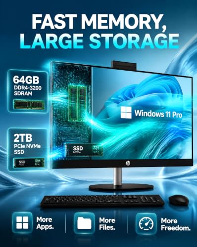 Image of HP 27 inch Touchscreen All-in-One Desktop Computer, Ryzen 7 7730U, 64GB 2TB SSD