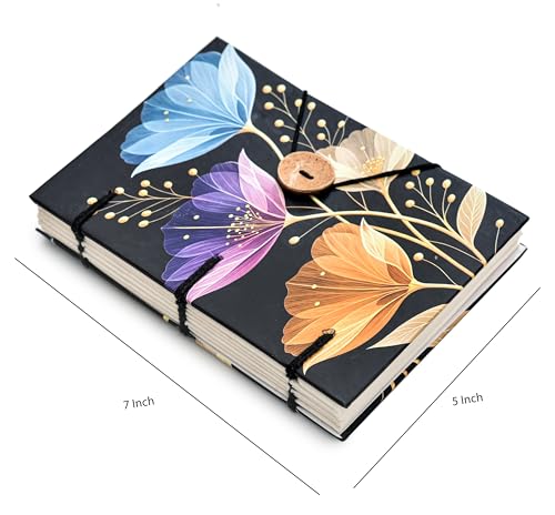 Image of Handmade Floral Diary with Button Lock | Eco-Friendly Recycled Paper Journal for Writing, Notes & Gifting (7x5 Inch)