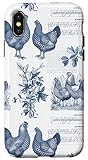 Élégante toile de jouy bleue vintage avec Wyandottes – une race de volaille américaine