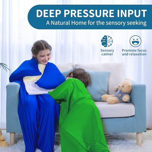 Image of OUTREE Sensory Sock for Kids, Medium,6-9 Years,47''x27'',Good for Height:3'7'' - 4'3'',Full Body Sock Provides Deep Pressure Input, Sensory Toys for Autistic Children with A Carrying Bag,Green
