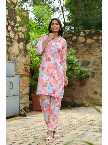 Image of Leriya Fashion Co-ord Set for Women Stylish Rayon | Kurta Sets for Woman | Kurtis | Short Kurti for Women | Dress For Woman | 3 /4 Sleeve Printed Ethnic Co Ord Set