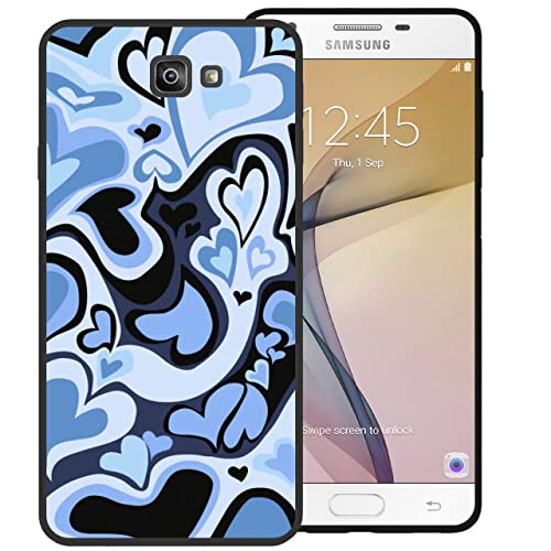 zaztify Phone Case for Samsung Galaxy J7 Prime/J7 Prime 2, Lovely Irregular Blue Black Love Heart Lovecore Aesthetic Cute Pattern Shockproof Protective Anti-Slip Thin Slim Soft Phone Cover Shell