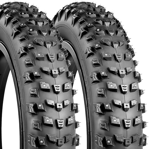 WEEROCK 26x4.0 Studded Fat Tire Bike Snow Tire, Heavy-Duty Winter Bicycle Tyre with Studs, 5-30 PSI Anti-Skid Spike Tires for 26" Snow Bike, Electric Bike, Fat Mountain Bike