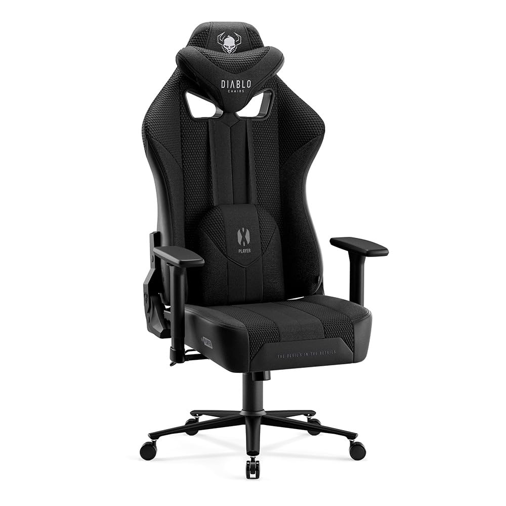 Diablo Gaming Stuhl Stoff X-Player 2.0 - Breite Sitzfläche - Gaming Chair mit 3D Armlehnen - Nacken/- Lendenkissen Wippfunktion - Bürostuhl 160 kg - Pc Gaming Stuhl Ergonomisch - King (XL)