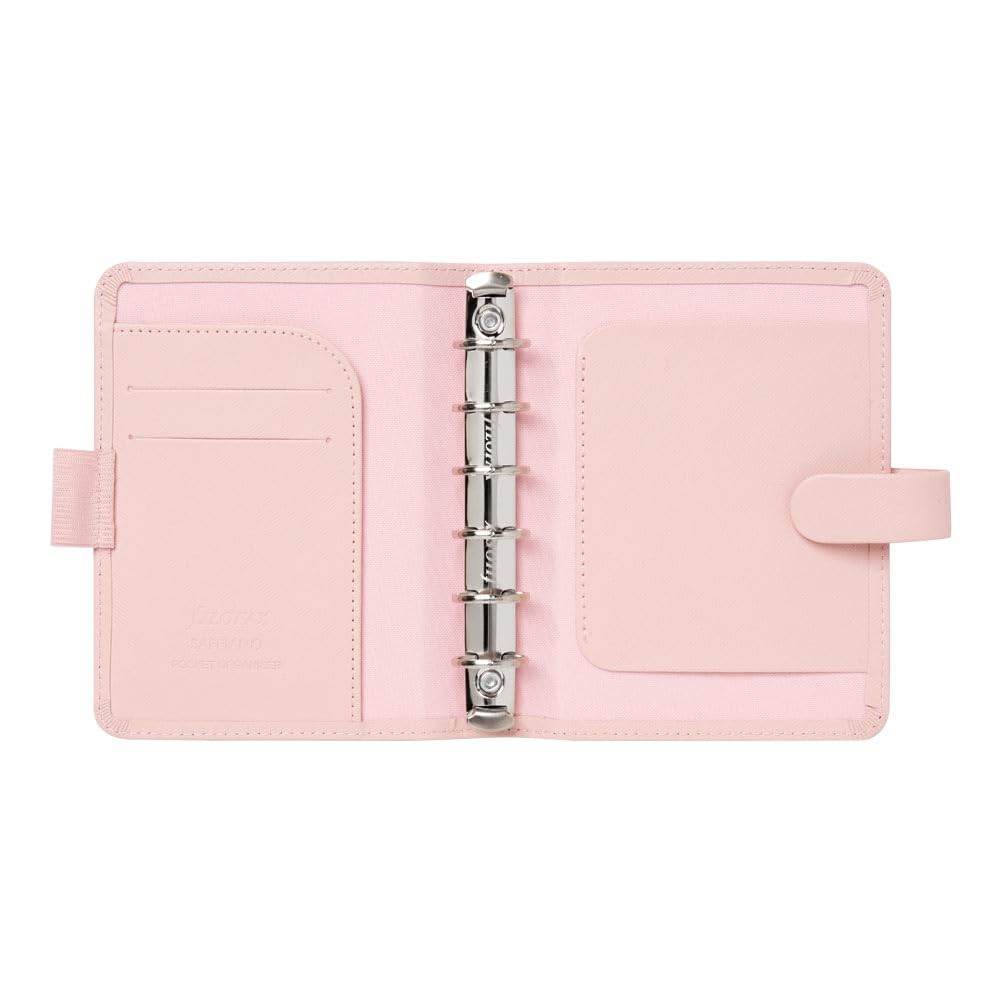Filofax Agenda settimanale 2025 in saffiano, formato tascabile, colore cipria, effetto pelle, 6 anelli, multilingue (C022697-25)